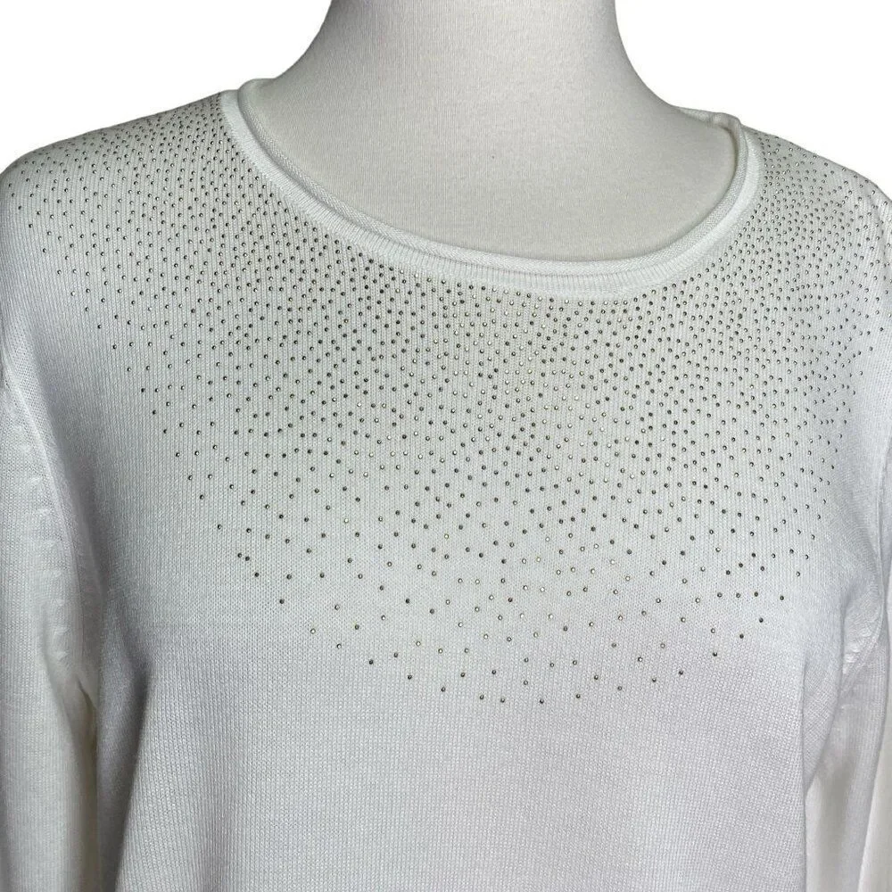 Calvin Klein Sweater Size Large White Studded Neck - Picture 4 of 7